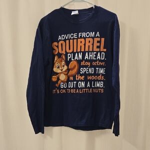 NWOT Port and Company 100% Cotton Navy Long Sleeve Tee with Squirrel Print